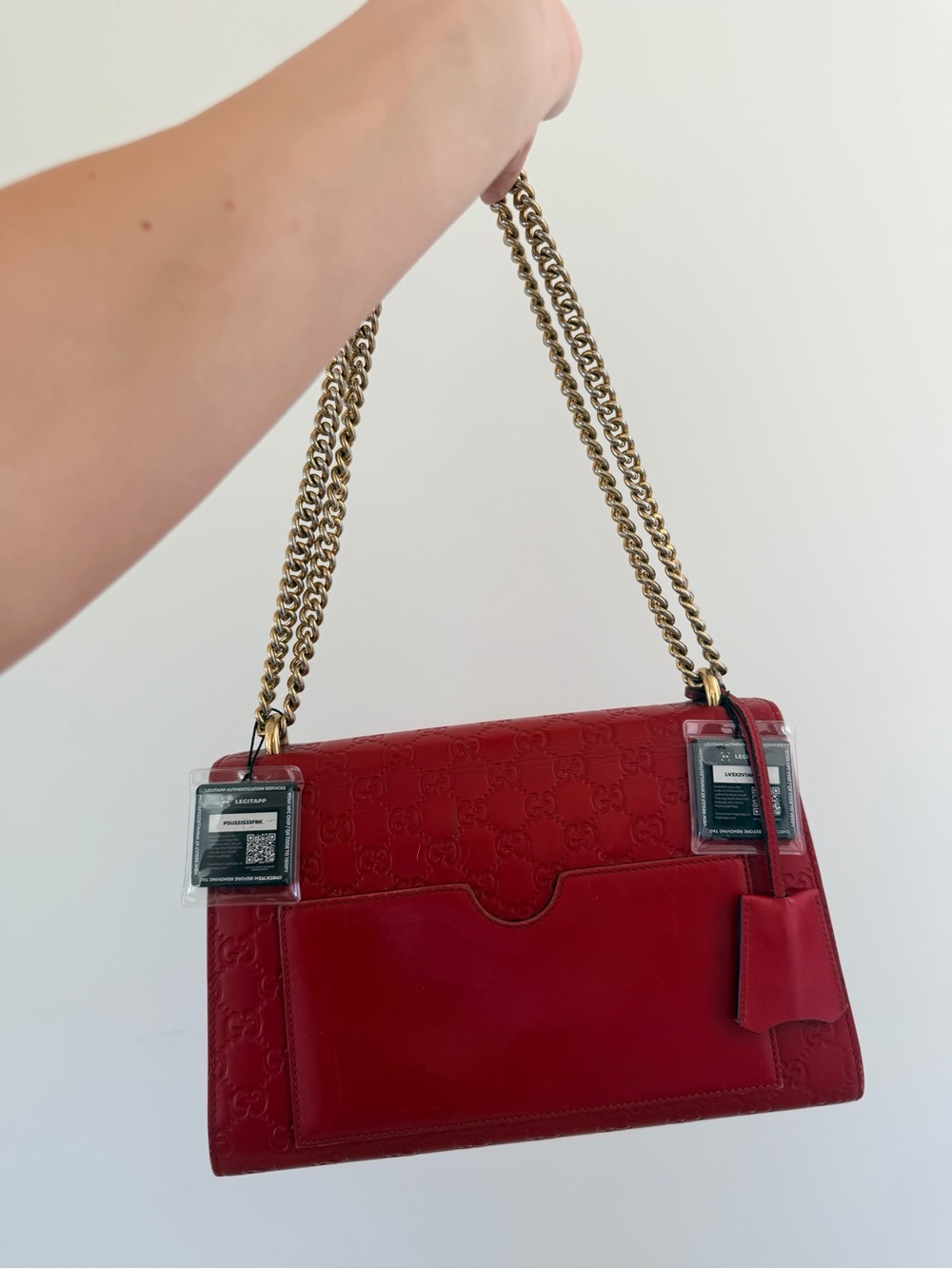 GUCCI ✨ RED LEATHER LARGE PADLOCK CHAIN SHOULDER BAG - Picture 16 of 16